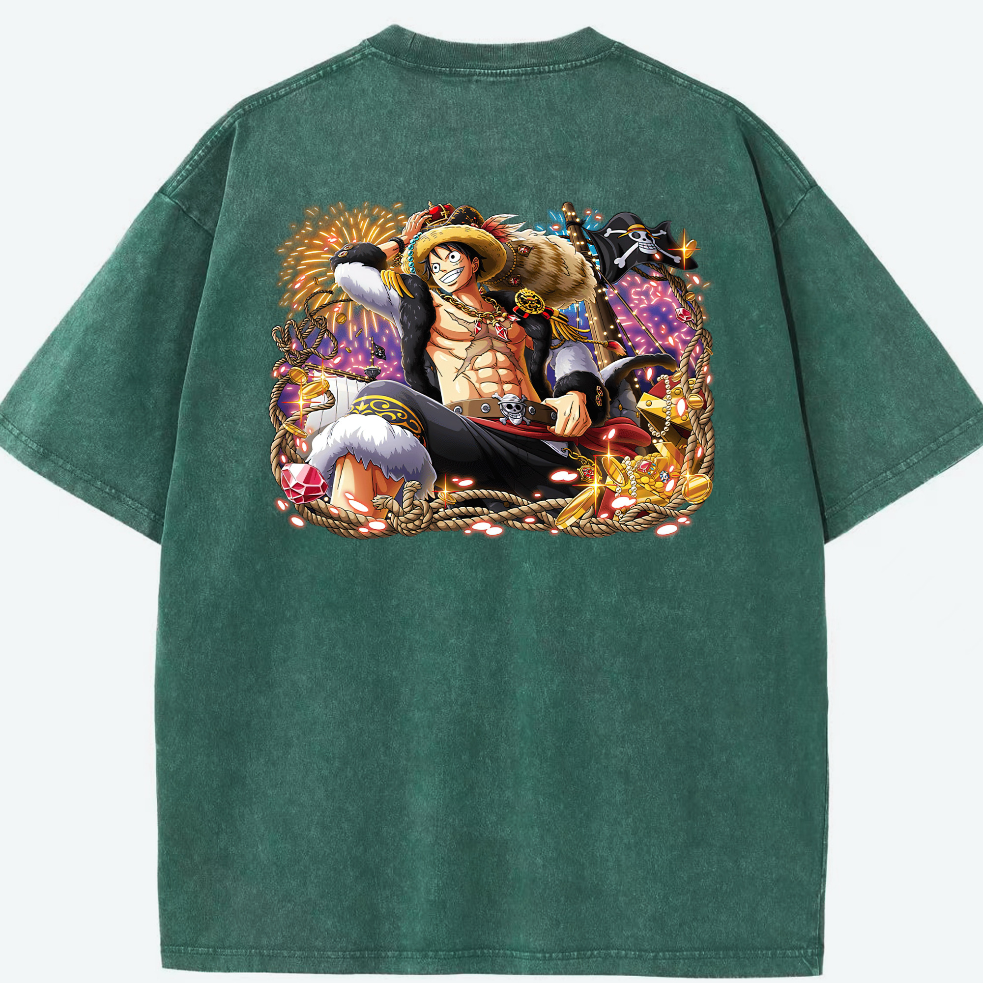 ワンピース モンキー・D・ルフィ ONE PIECE Monkey D. Luffy 綿100% ヴィンテージ風 半袖Tシャツ（背面プリント）